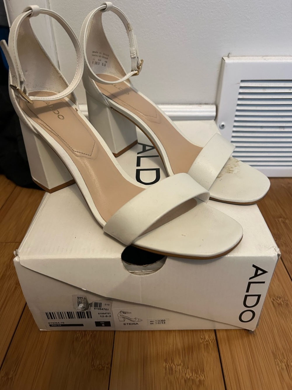 Aldo Off-White Block Heel Ankle-Strap Sandals
